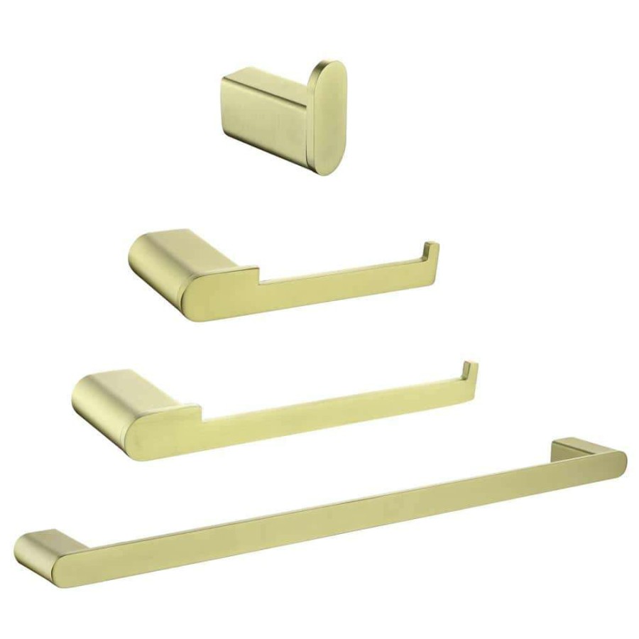 Bathroom Decor * | Boyel Living 4-Piece Bath Accessory Set With Towel Bar, Towel Robe Hook, Toilet Roll Paper Holder, Hand Tower Holder In Brushed Gold