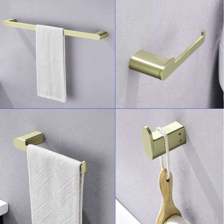 Bathroom Decor * | Boyel Living 4-Piece Bath Accessory Set With Towel Bar, Towel Robe Hook, Toilet Roll Paper Holder, Hand Tower Holder In Brushed Gold