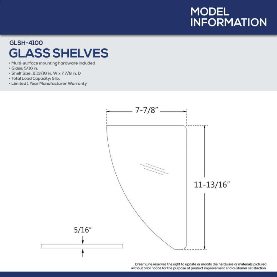 Bathtub Accessories * | Dreamline 12 In. X 8 In. Corner Glass Shelf In Brushed Nickel