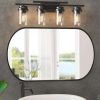 Bathroom Organizers * | Clavie Bathroom Light Fixtures 4-Light 26 In. W X 9 In. H Wall Sconces With Clear Glass Shade Vanity Light Fixture In Black