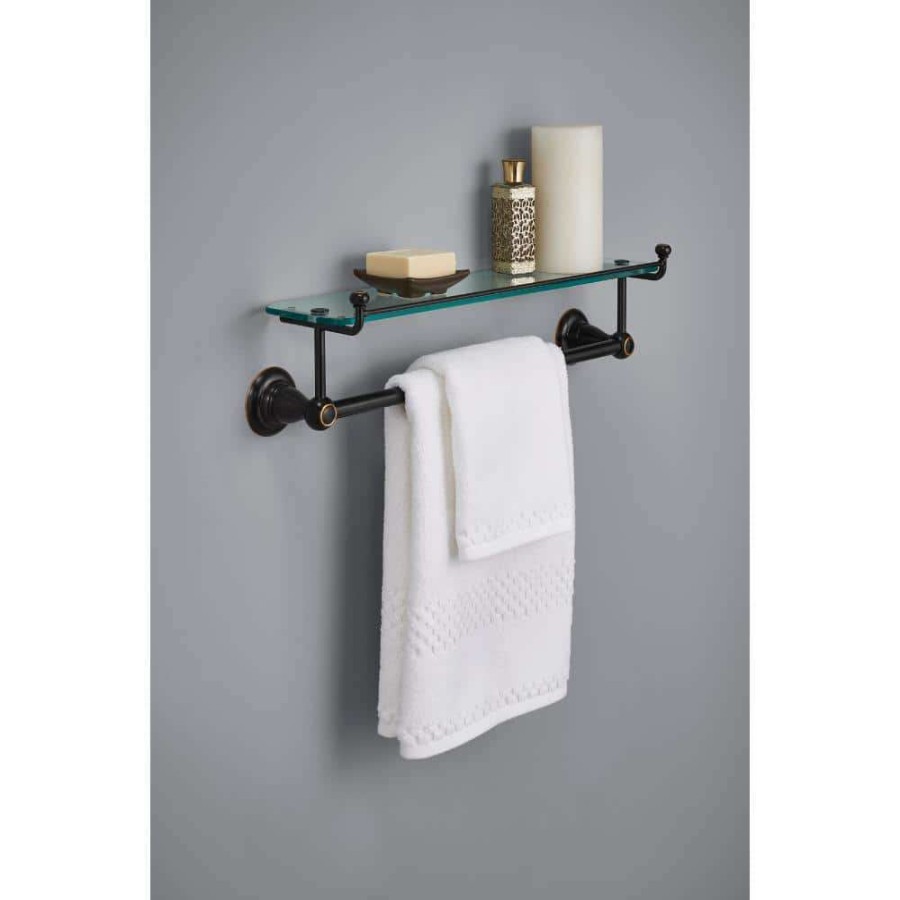 Bathroom Hardware * | Delta Porter 18 In. Towel Bar With Glass Shelf In Oil Rubbed Bronze