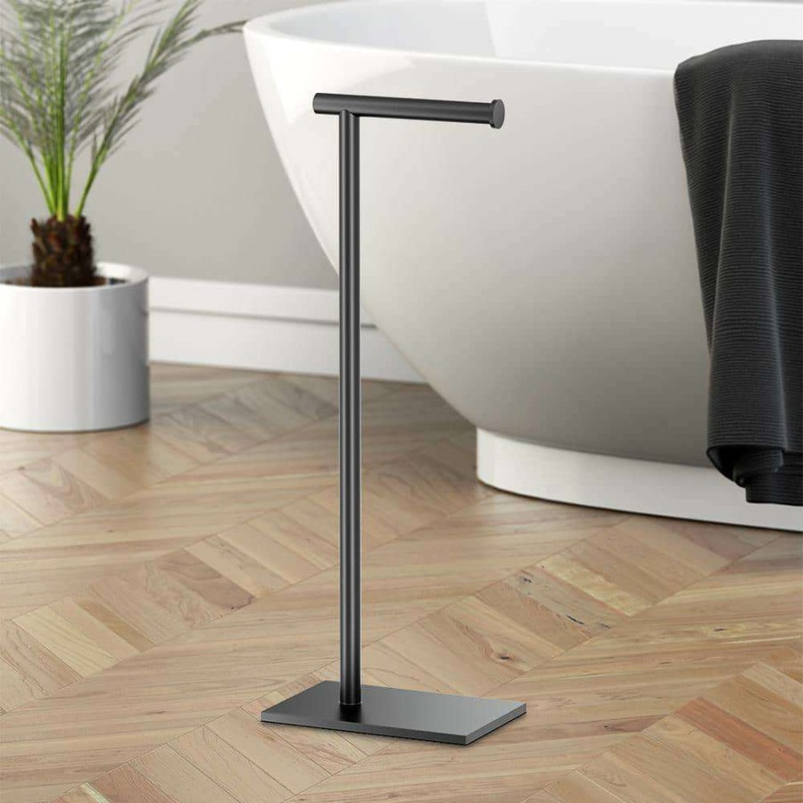 Bathroom Hardware * | Gatco Latitude Ii Square Free Standing Toilet Paper Holder In Matte Black