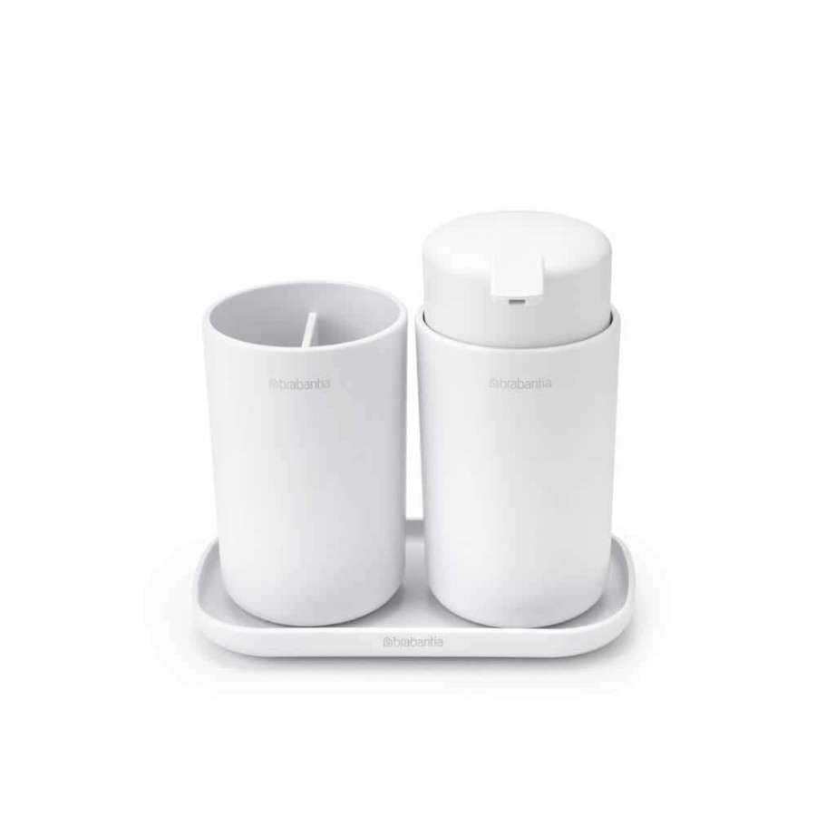 Bathroom Decor * | Brabantia Renew 3-Piece Bathroom Accessory Set With Soap Pump, Toothbrush Holder And Tray In White