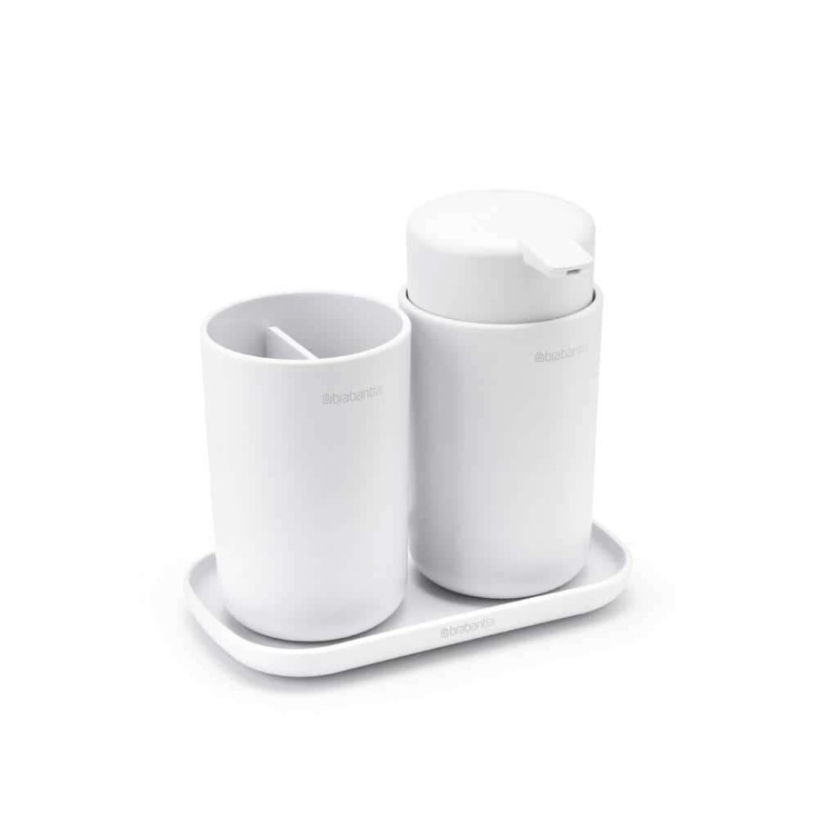 Bathroom Decor * | Brabantia Renew 3-Piece Bathroom Accessory Set With Soap Pump, Toothbrush Holder And Tray In White