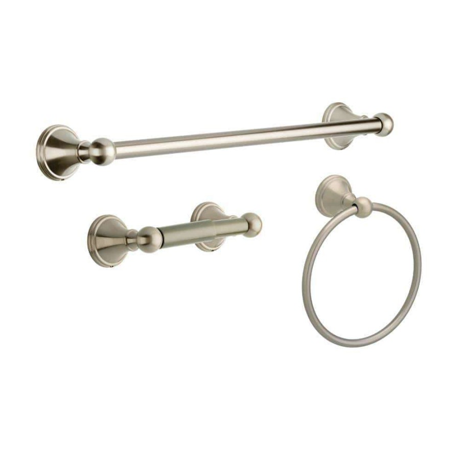 Bathroom Hardware * | Delta Crestfield 3-Piece Bath Hardware Set With Towel Ring Toilet Paper Holder And 24 In. Towel Bar In Brushed Nickel