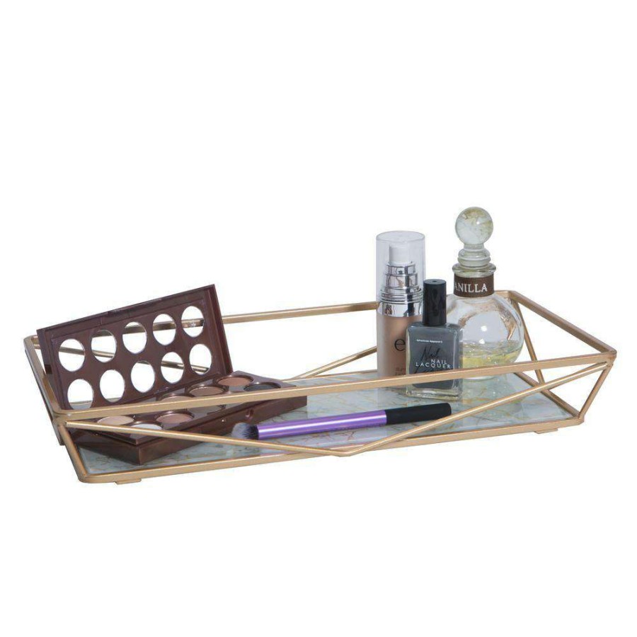 Bathroom Organizers * | Home Details Marble Agate Design Geometric Vanity Tray In Gold