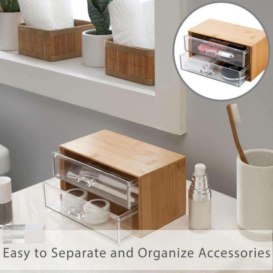 Bathroom Organizers * | Simplify 2 Tier Cosmetic And Jewelry Chest In Bamboo