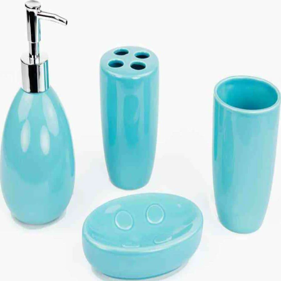 Bathroom Decor * | Home Basics 4-Piece Bath Accessory Set In Turquoise