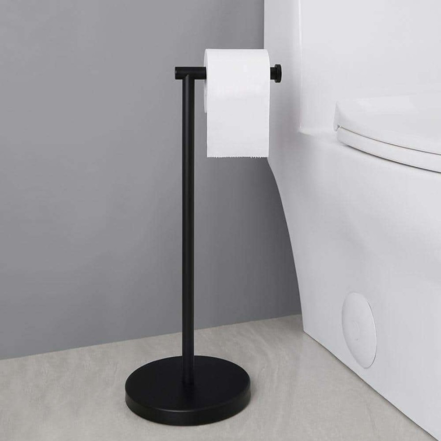 Bathroom Hardware * | Acehoom Freestanding Stainless Steel Toilet Paper Holder In Matte Black