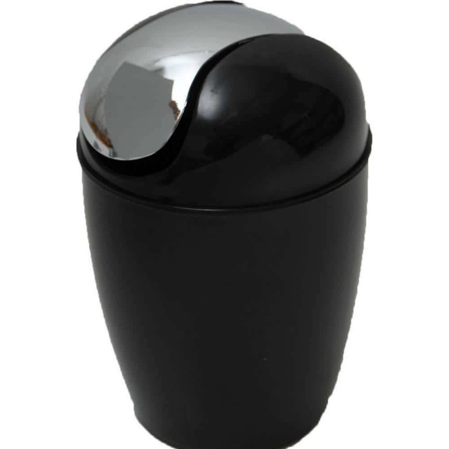 Bathroom Decor * | Unbranded 0.5 L/0.3 Gal. Mini Waste Basket For Bath Or Kitchen Countertop With Chrome Lid In Black