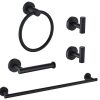 Bathroom Hardware * | Atking 5-Piece Bath Hardware With Towel Bar Towel Hook Toilet Paper Holder And Towel Ring Set In Matte Black