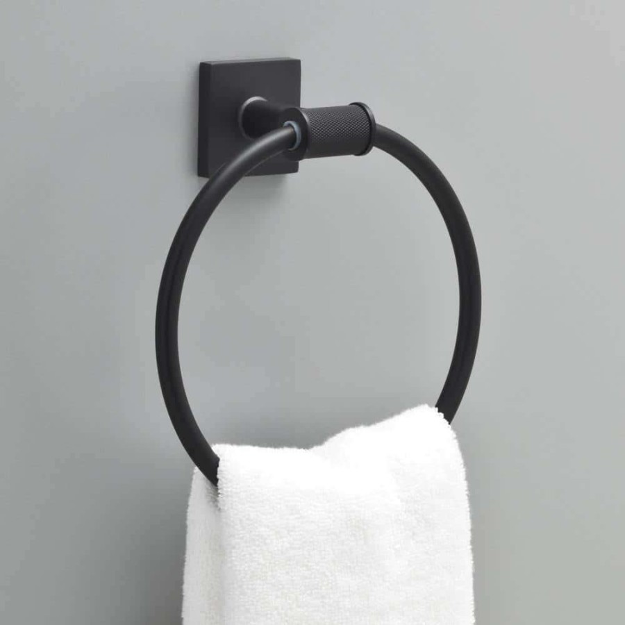 Bathroom Hardware * | Delta Averland Towel Ring In Matte Black