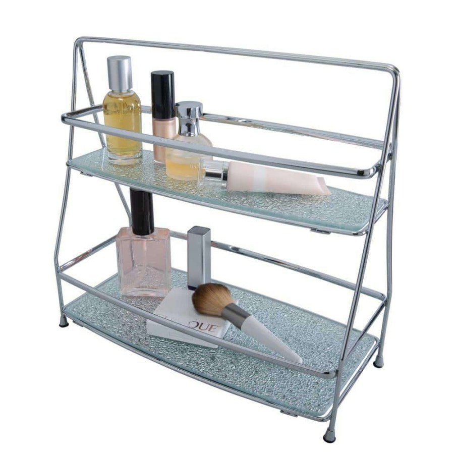 Bathroom Organizers * | Elle Decor 2-Tier Hammered Mirror Vanity Tray Tower In Chrome