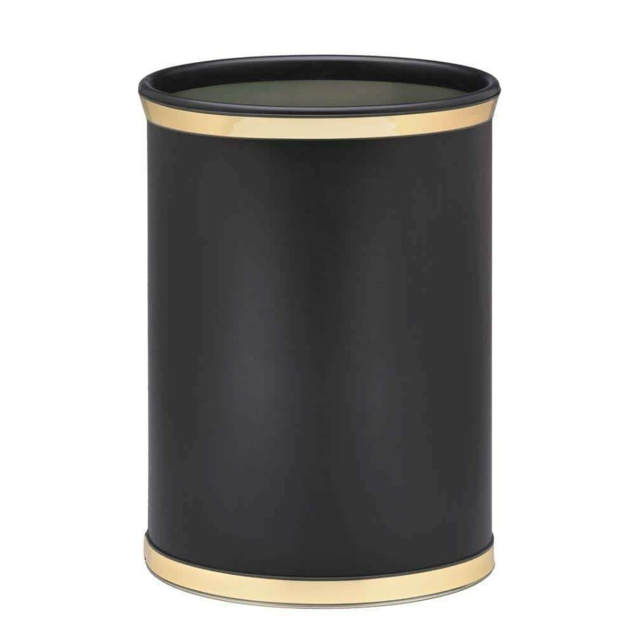 Bathroom Decor * | Kraftware Sophisticates 13 Qt. Black With Polished Brass Oval Waste Basket