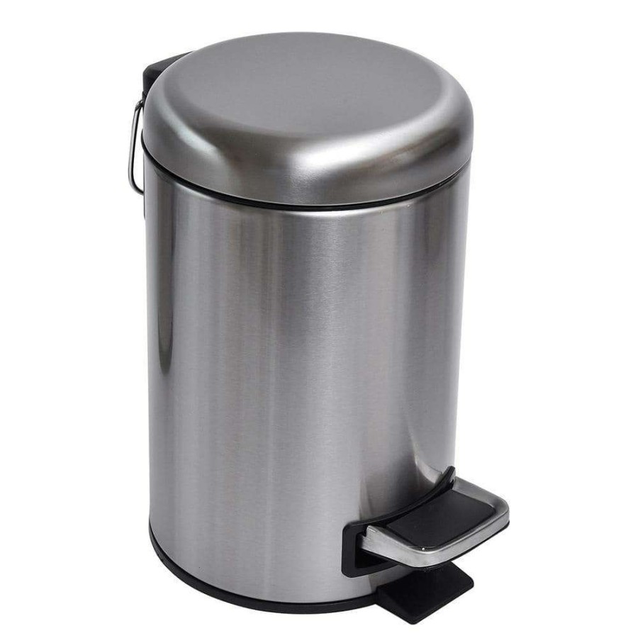 Bathroom Decor * | Unbranded 3 L/ 0.8 Gal. Soft Close Small Round Metal Bath Floor Step Trash Can Waste Bin In Steel